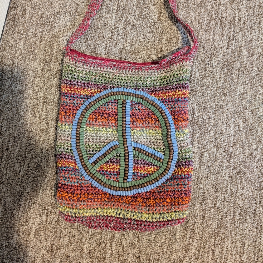 Multicolor Peace Sign Crochet Bag